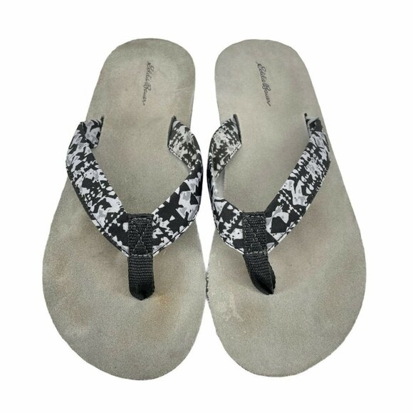 Eddie Bauer Sandals Women's Sz 11 Thong Flip Flop Slip On Canvas Black/White - Picture 4 of 7